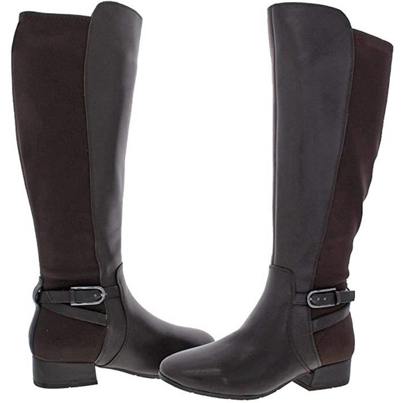 EASY SPIRIT Debut Leather Tall Riding Boots - 8.5 M (B,M) / Dark Brown - NIB - Picture 1 of 5